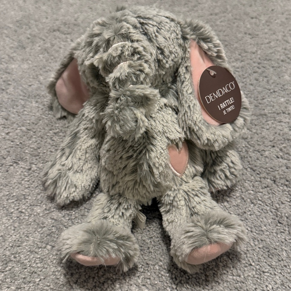 Demdaco‎ Soft Gray Elephant with Pink Ears Rattles